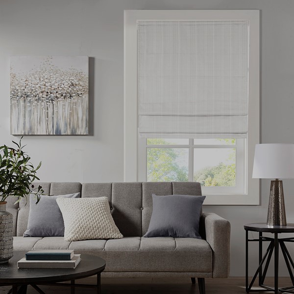 Madison Park Galen Basketweave Cordless Roman Shade Collection in White, 27x64" Blackout MP40-7986