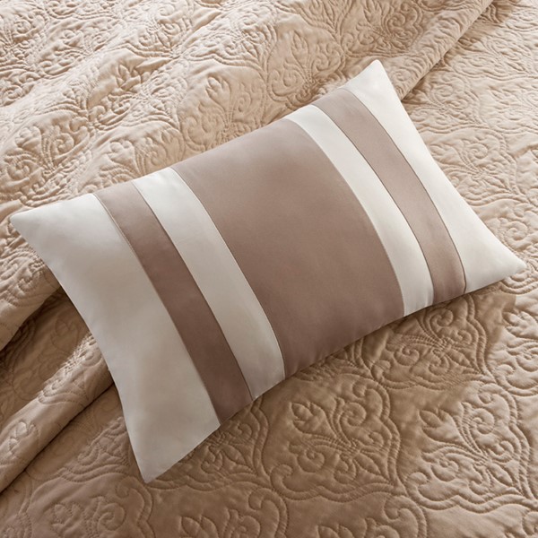 Madison Park Attingham 7 Piece Quilt Set with Euro Shams and Throw Pillows in Beige, Full/Queen MP13-240