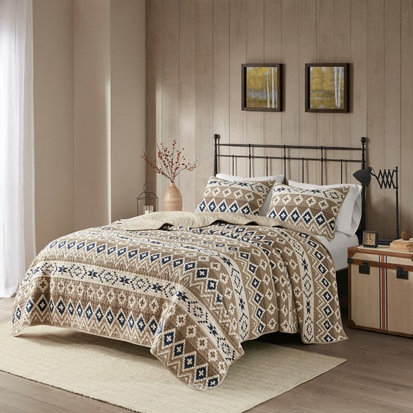 Woolrich Montana Printed Cotton Oversized Quilt Mini Set in Tan, Full/Queen WR13-2947