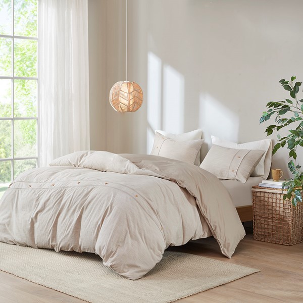 Clean Spaces Dover 3 Piece Organic Cotton Oversized Duvet Cover Set in Natural, King/Cal King LCN12-0108