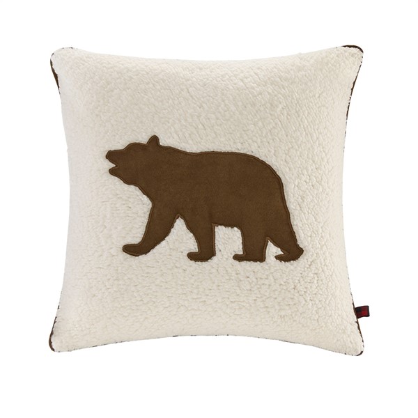 Woolrich Bear Square Berber Pillow in White, 18x18" WR30-2189