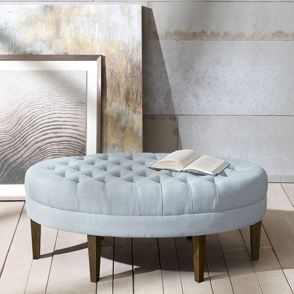 Madison Park Martin Surfboard Tufted Ottoman in Dusty Blue MP101-0711