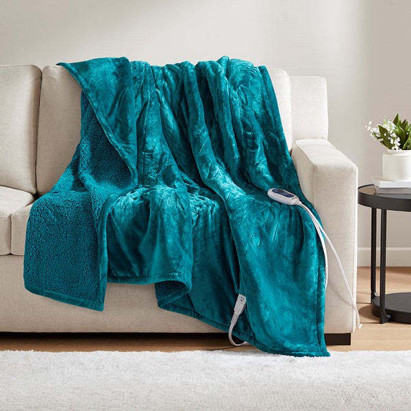 Beautyrest Heated Microlight to Berber Throw in Teal, 60x70" BR54-1926