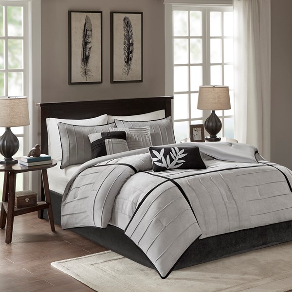 Madison Park Dune 7 Piece Faux Suede Comforter Set in Grey, Queen MP10-146