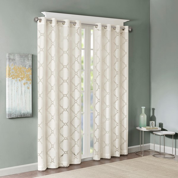 Madison Park Eden Fretwork Burnout Sheer Curtain Panel in Ivory, 50x84" MP40-3777