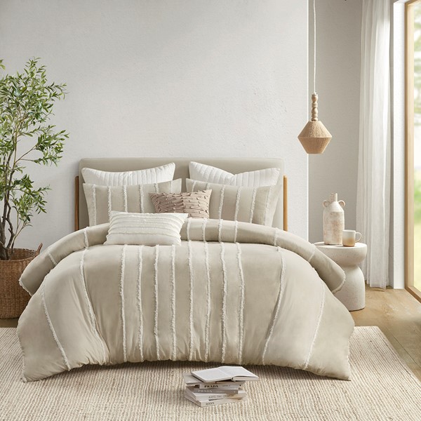 INK+IVY Shay 3 Piece Striped Cotton Duvet Cover Set in Taupe, King/Cal King II12-1327