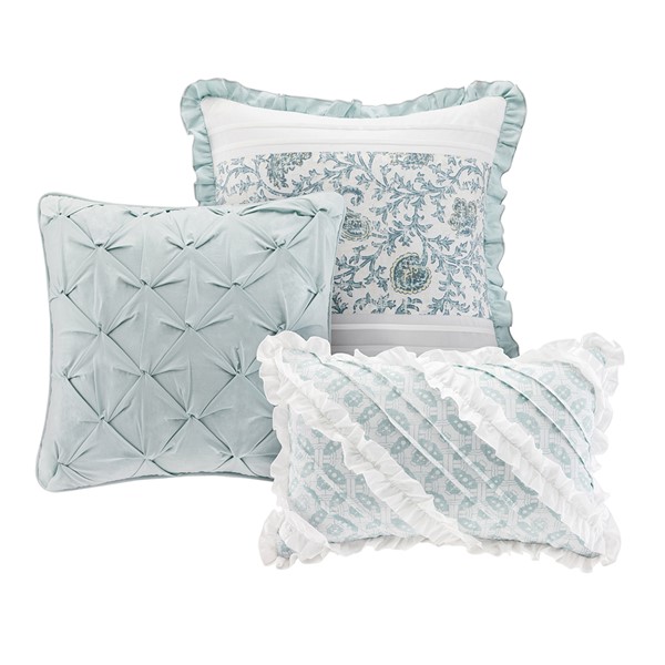 Madison Park Dawn 9 Piece Cotton Percale Duvet Cover Set in Aqua, Queen MP12-389