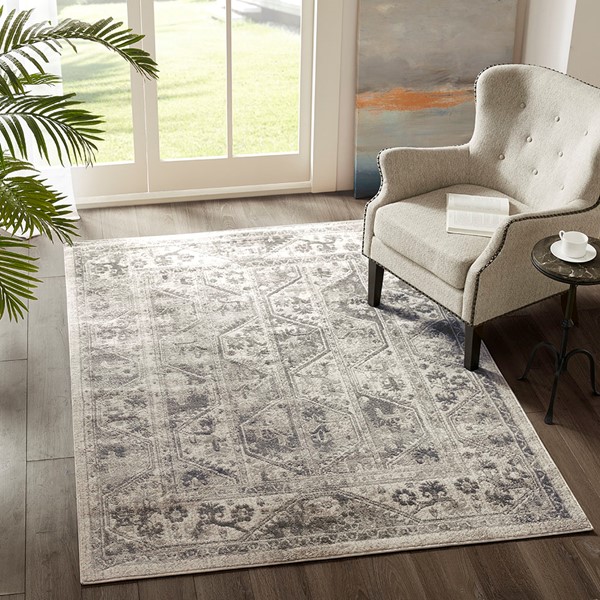 Madison Park Dakota Tiled Border Area Rug in Beige/Cream, 8x10' MP35-7071