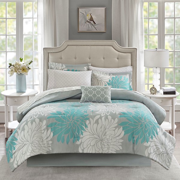 Madison Park Essentials Maible Comforter Set with Cotton Bed Sheets in Aqua, Twin MPE10-727