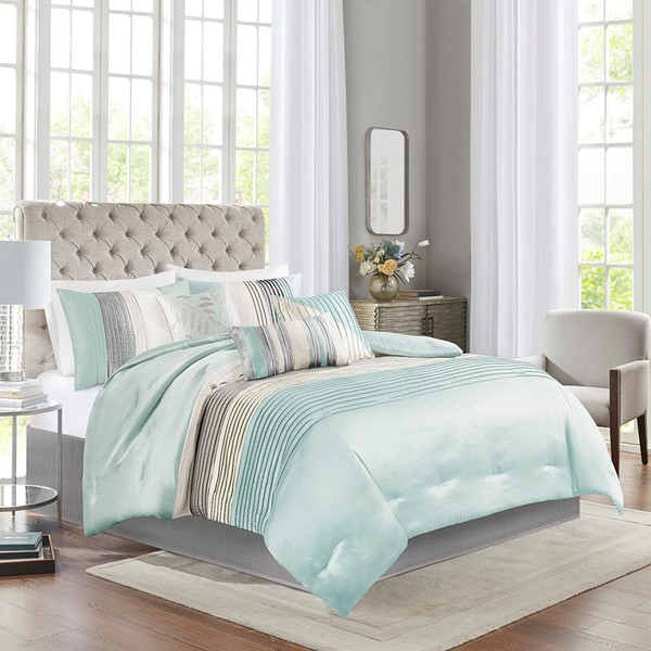 Madison Park Amherst 7 Piece Comforter Set in Aqua, Cal King MP10-2981