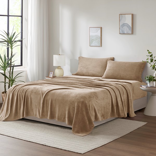 True North by Sleep Philosophy Soloft Plush Micro Plush Sheet Set in Taupe, Queen TN20-0587