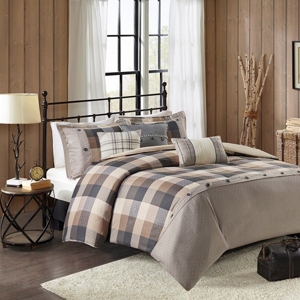 Madison Park Ridge 6 Piece Herringbone Duvet Cover Set in Neutral, King/Cal King MP12-7216