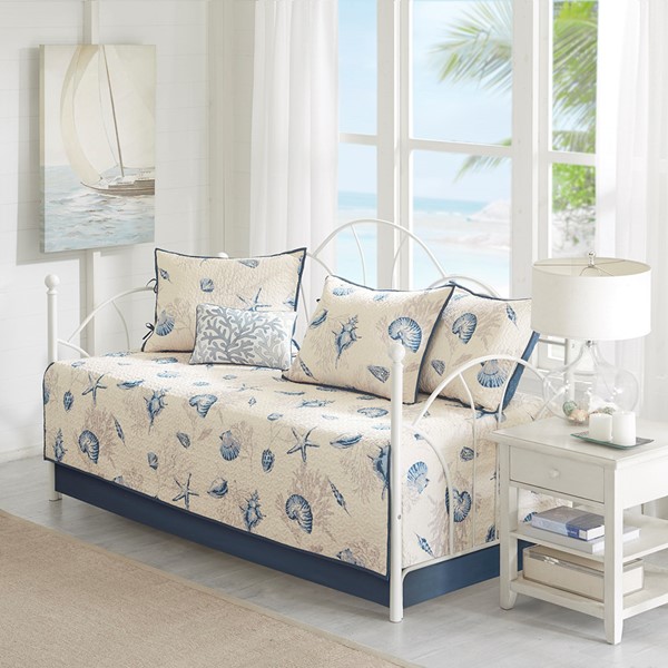 Madison Park Bayside 6 Piece Reversible Printed Microfiber Daybed Cover Set in Blue, Daybed MP13-4474