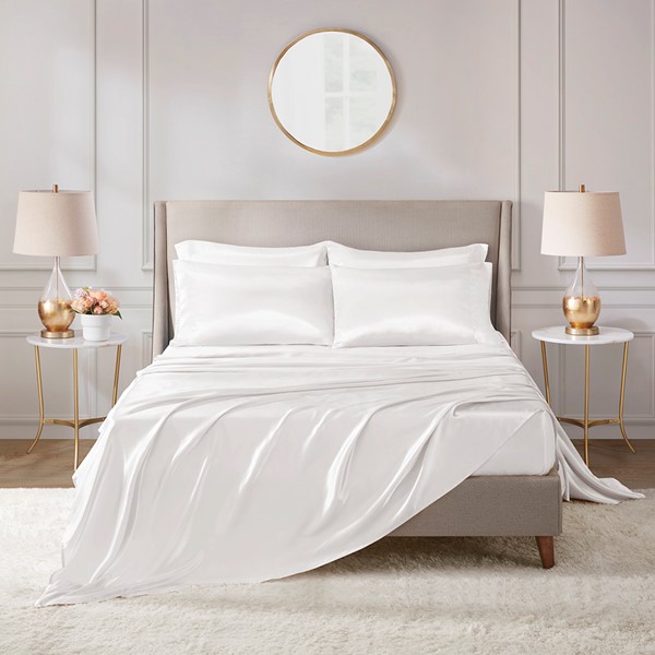 Madison Park Essentials Satin Luxury Sheet Set in White, Queen MPE20-900