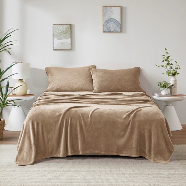 True North by Sleep Philosophy Soloft Plush Micro Plush Sheet Set in Taupe, Queen TN20-0587