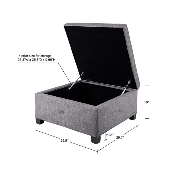 Madison Park Della Soft Close Storage Ottoman in Charcoal FPF18-0256