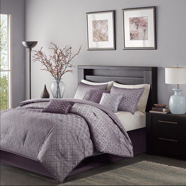 Madison Park Biloxi 7 Piece Comforter Set in Purple, King MP10-920