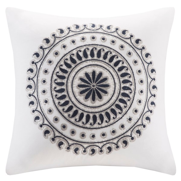 INK+IVY Fleur Embroidered Square Pillow in Navy, 18x18" II30-549