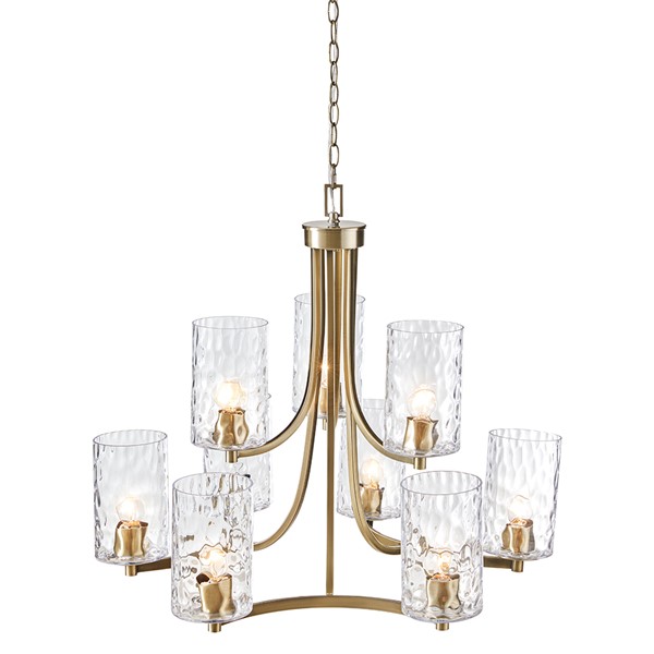 Hampton Hill Opulentia 9-light Round Tiered Chandelier with Textured Glass Shades in Antique Brass FB150-1190