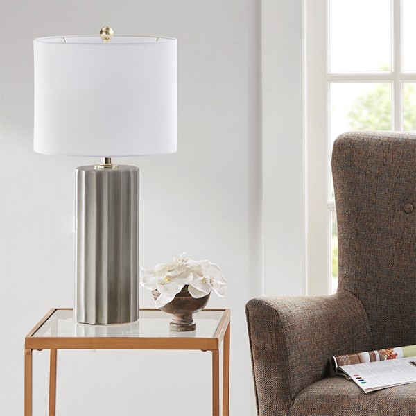 Martha Stewart Glendale Ribbed Ceramic Table Lamp in Grey MT153-0051