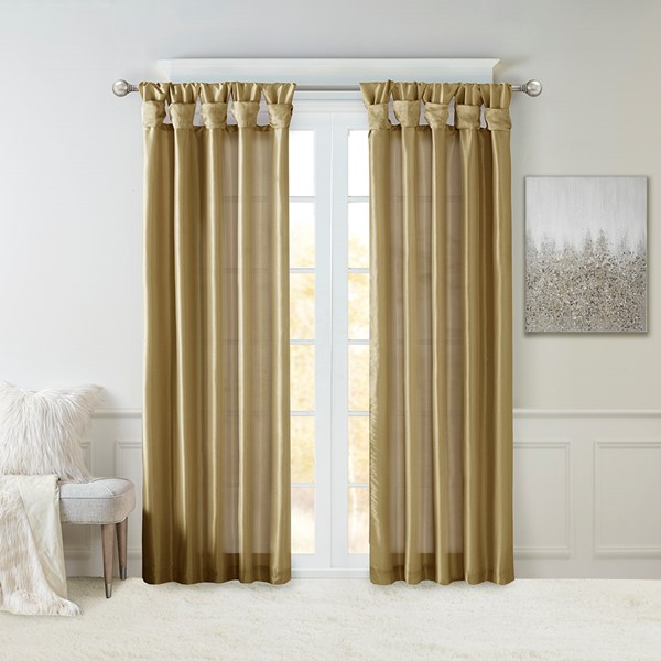 Madison Park Emilia 100% Polyester Solid Faux Silk Lined Twist Tab Window Curtain in Bronze, 50x95" WIN40-122