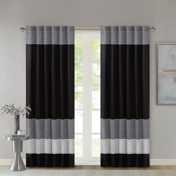 Madison Park Amherst Polyoni Pintuck Curtain Panel in Black, 50x84" MP40-2220