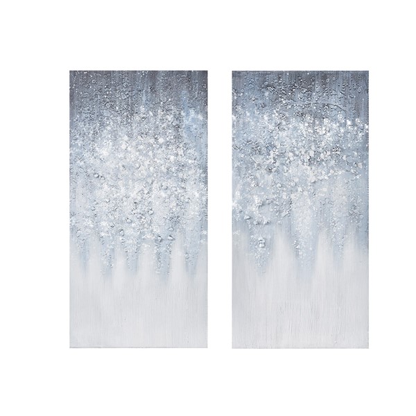 Madison Park Winter Glaze Heavily Embellished 2-piece Canvas Wall Art Set in Blue/White MP95C-0197