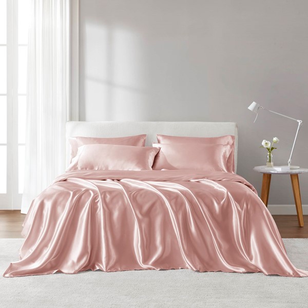 Madison Park Essentials Satin Luxury Sheet Set in Blush, Queen MPE20-773