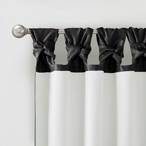 Madison Park Emilia 100% Polyester Solid Faux Silk Lined Twist Tab Total Blackout Window Curtain in Black, 50x95" Blackout MP40-8336