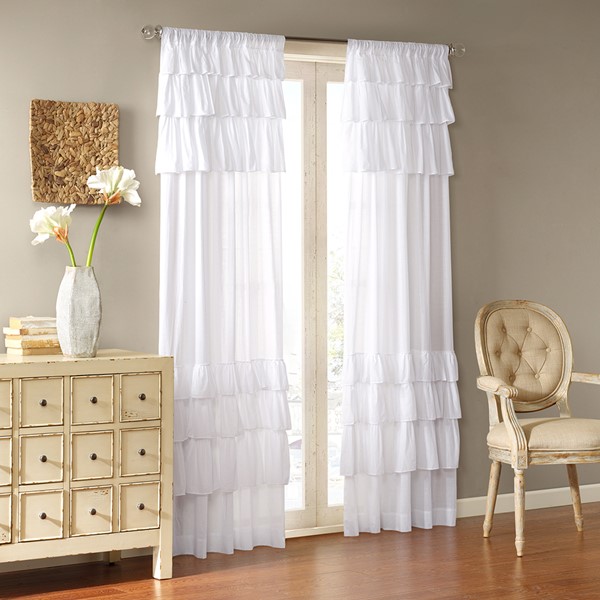 Madison Park Anna Cotton Oversized Ruffle Curtain Panel in White, 50x84" WIN40-140