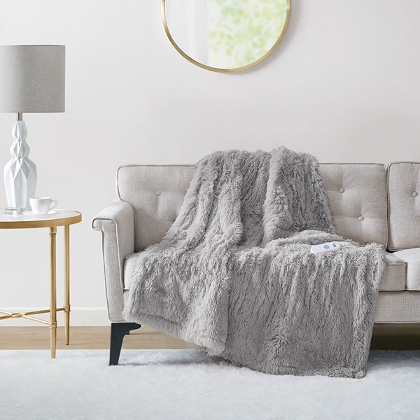 Serta Malea Shaggy Faux Fur Heated Throw in Grey, 50x60" ST54-0150