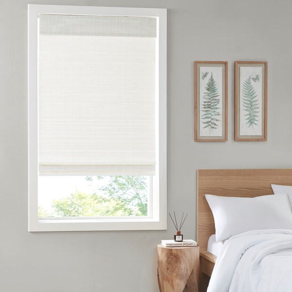 Madison Park Alden Bamboo Light Filtering Roman Shade 64"L in White, 33x64" MP40-7797