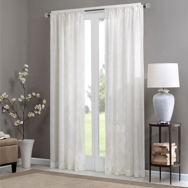 Madison Park Irina Diamond Sheer Window Curtain Panel in White, 50x95" MP40-2332