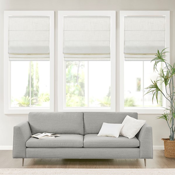 Madison Park Kyler Linen Blend Light Filtering Cordless Roman Shade in White, 29x64" MP40-7969