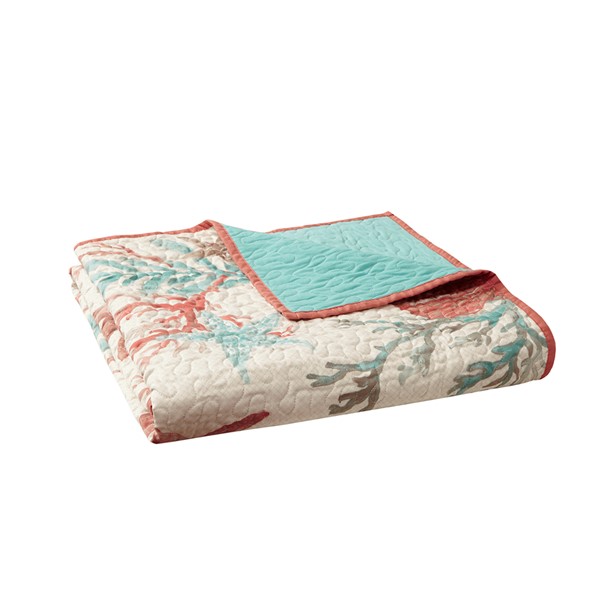 Madison Park Pebble Beach Oversized Cotton Quilted Throw in Coral, 50x70" MP50-3723