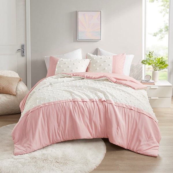 Intelligent Design Shay Colorblock Clip Jacquard Comforter Set in Pink, King/Cal King ID10-2426