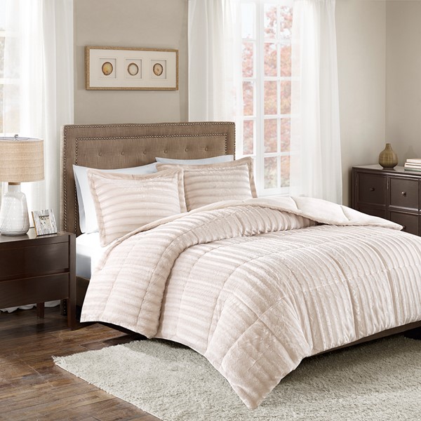 Madison Park Duke Faux Fur Comforter Mini Set in Champagne, Full/Queen MP10-3066