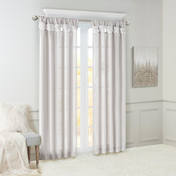 Madison Park Emilia 100% Polyester Solid Faux Silk Lined Twist Tab Window Curtain in Silver, 50x84" MP40-6326