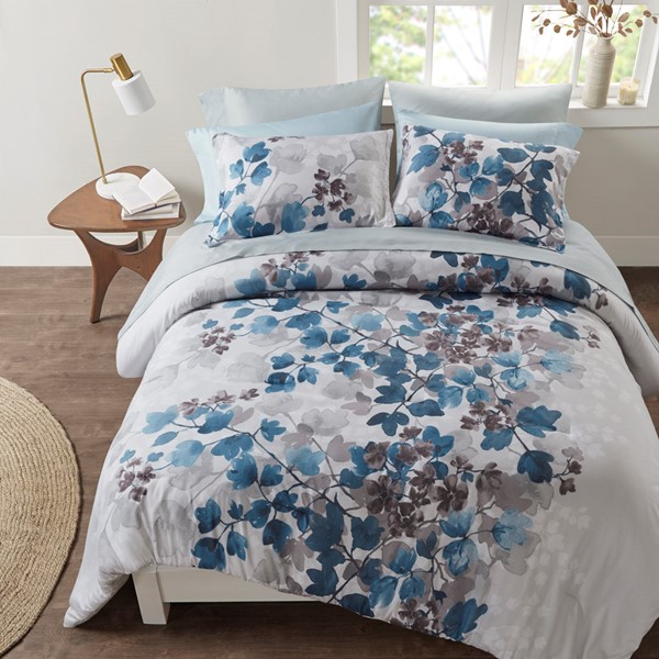 Madison Park Essentials Alexis Comforter Set with Bed Sheets in Blue, Twin XL MPE10-1054