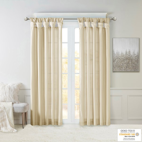 Madison Park Emilia 100% Polyester Solid Faux Silk Lined Twist Tab Window Curtain in Champagne, 50x108" MP40-2684