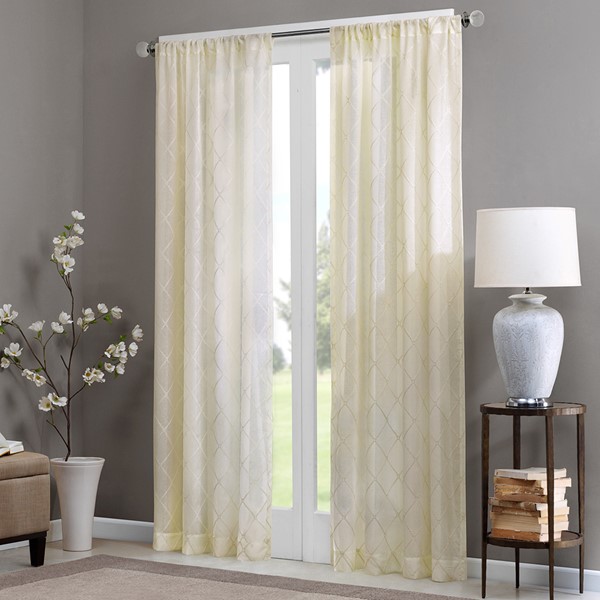 Madison Park Irina Diamond Sheer Window Curtain Panel in Ivory, 50x84" MP40-1065