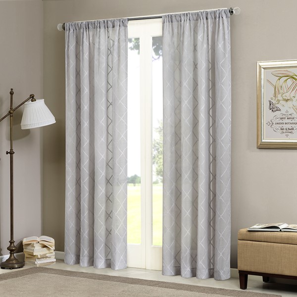 Madison Park Irina Diamond Sheer Window Curtain Panel in Grey, 50x95" MP40-2334