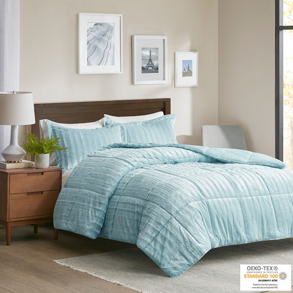 Madison Park Duke Faux Fur Comforter Mini Set in Aqua, King/Cal King MP10-7633