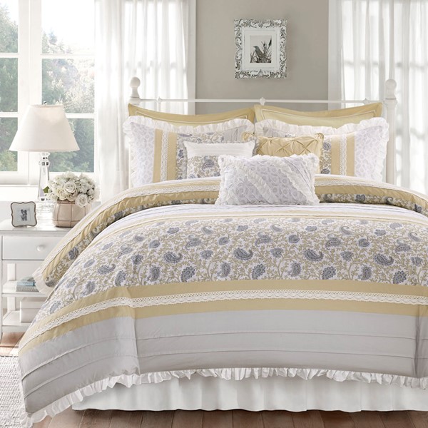 Madison Park Dawn 9 Piece Cotton Percale Comforter Set in Yellow, King MP10-7278