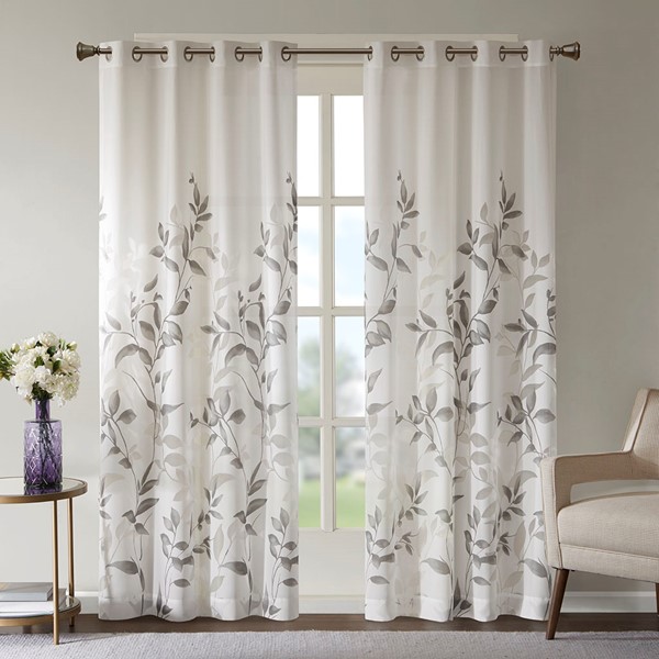 Madison Park Cecily Burnout Printed Window Curtain Panel in Grey, 50x95" MP40-7909