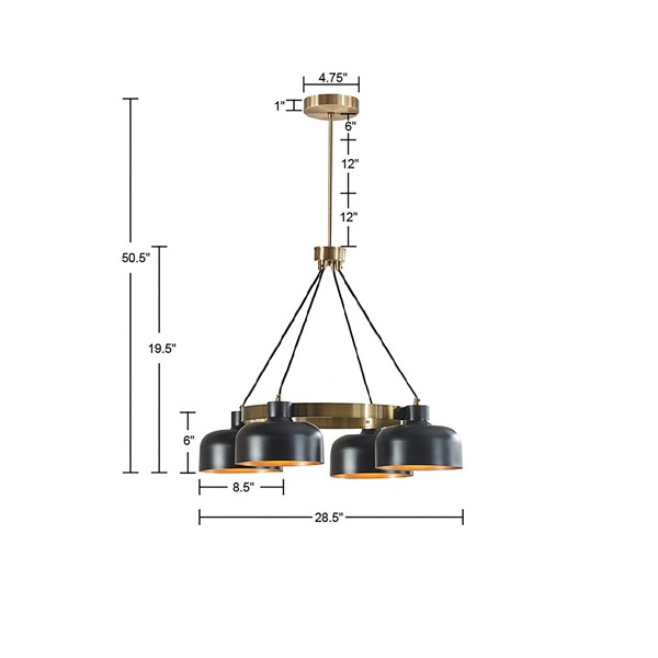 INK+IVY Abbott 4-Light Metal Shade Chandelier in Black/Gold II150-0130