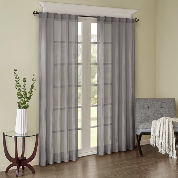 Madison Park Harper Solid Crushed Curtain Panel Pair in Grey, 42x95" MP40-4486