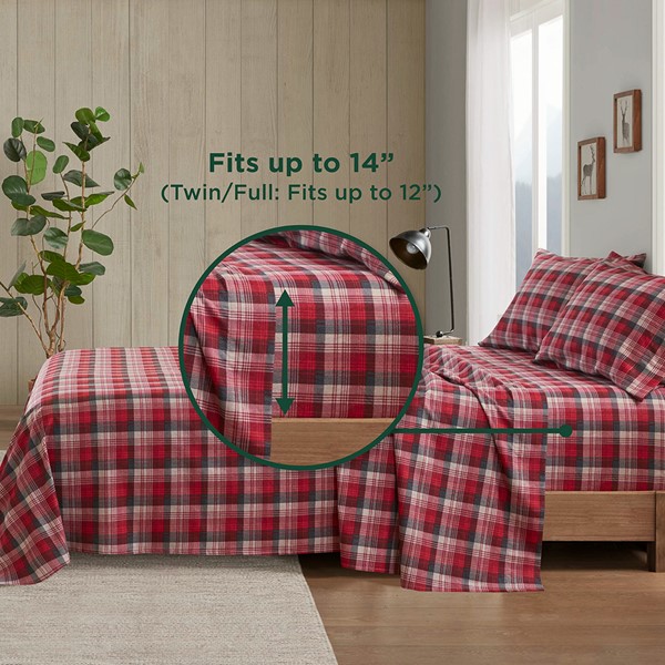 Woolrich Cotton Flannel Sheet Set in Red Plaid, Full WR20-4002