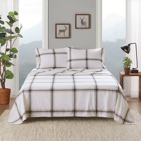 Woolrich Cotton Flannel Sheet Set in Tan Plaid, Full WR20-3995