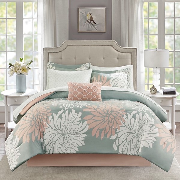 Madison Park Essentials Maible Comforter Set with Cotton Bed Sheets in Blush/Grey, Queen MPE10-861